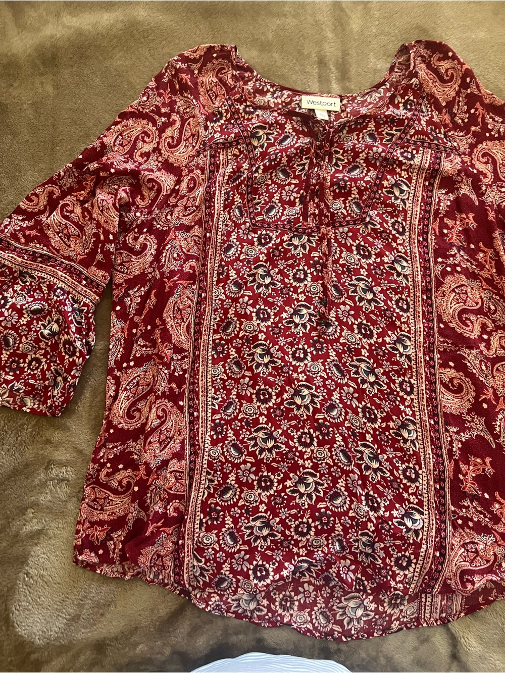 Westport Burgundy Paisley & Floral Blouse